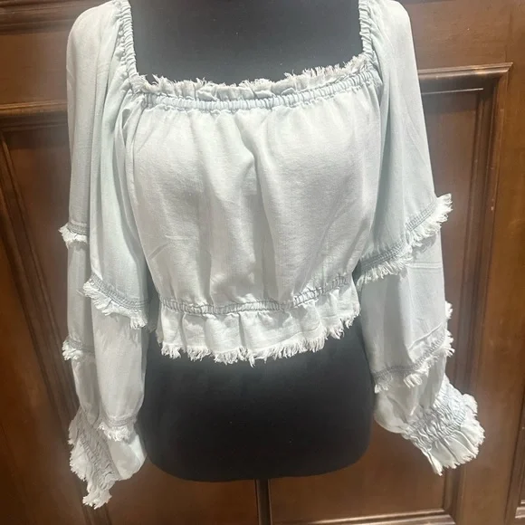 NWT SIZE XL Ramy Brook Sky Blue Smocked Blouse - Picture 3 of 11